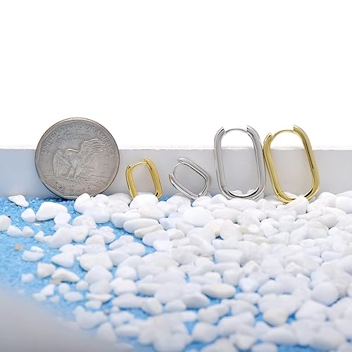 Miniatura 6 de 925 Sterling Silver Tiny Huggie Hoop Earrings Rounded Rectangle, Yellow Gold Plated