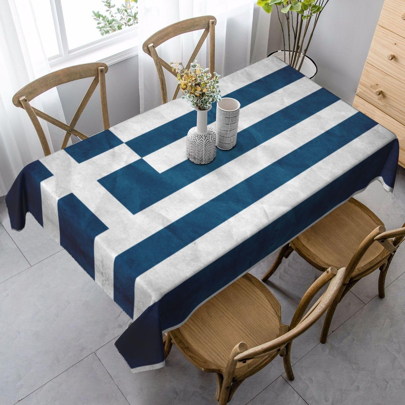 AUGUSTRUSH 140x90 Cm Rectangle Tablecloth, Greek Flag Tablecloths, Soft Washable Durable Table Cover For Dining, Party Wrinkle-Resistant Table Cloth For Travel, Wedding, Cafe, Picnic