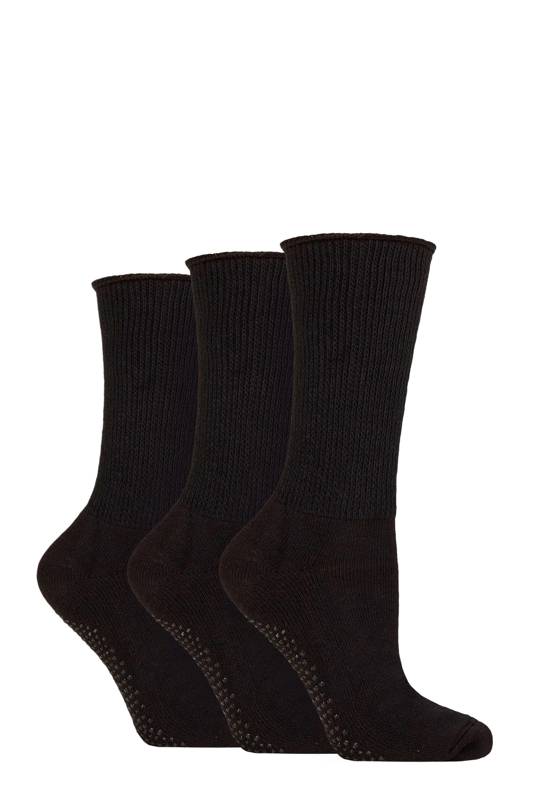 IOMI SOCKSHOP FootNurse Ladies Slipper Socks for Diabetics, Smooth Toe Seams, Stretch, Gentle, 3 Pair Multipack Black 4-8