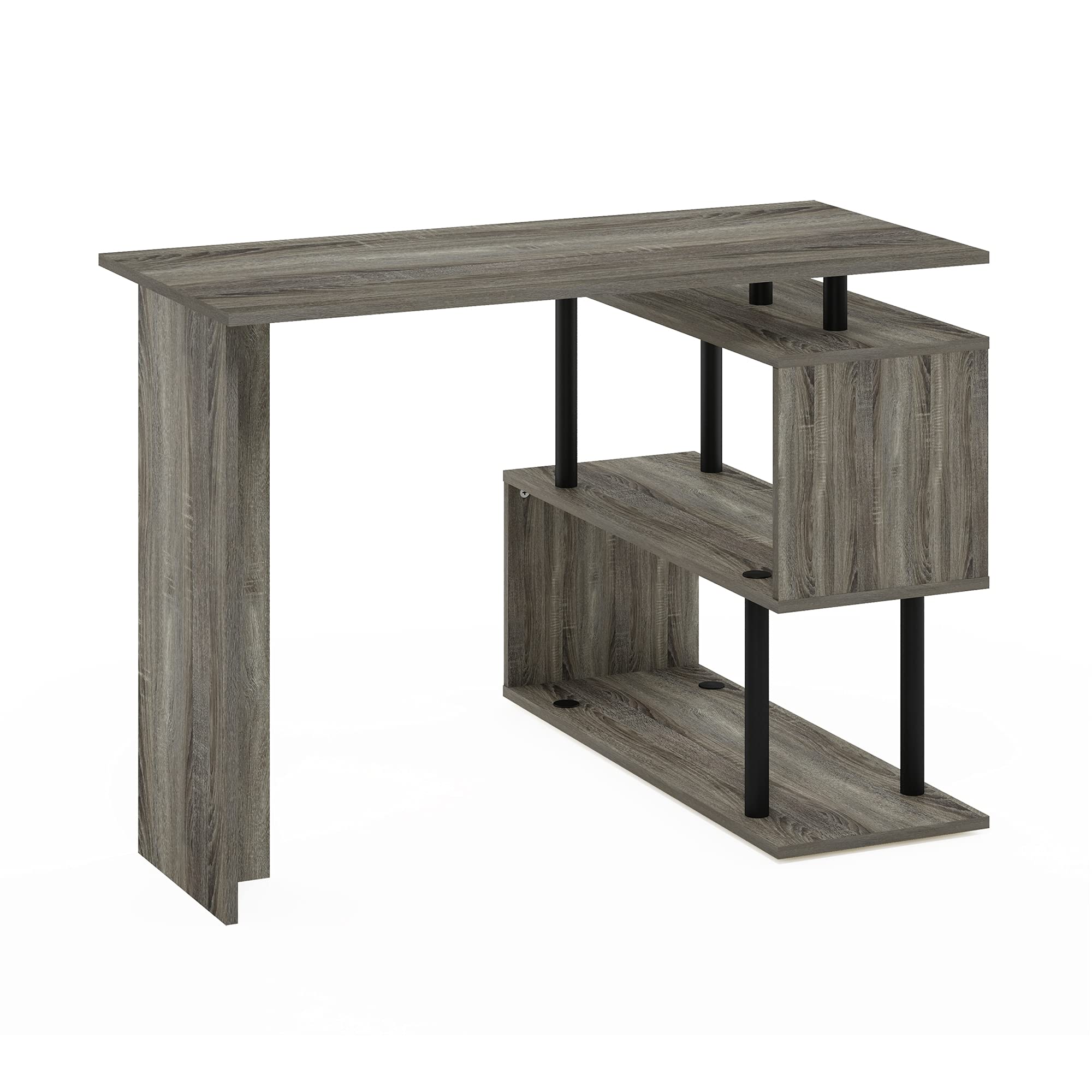 Furinno Komputer w kształcie litery L, biurko, do nauki, drewno inżynieryjne, dąb francuski/czarny, 100,1 (szer.) x 72,4 (wys.) x 80 (gł.) cm
