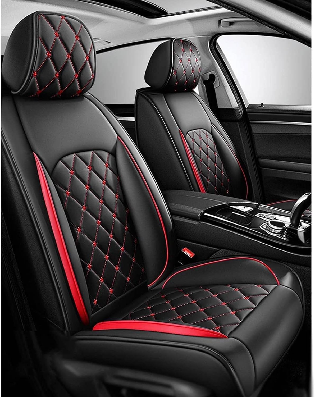 Faozhuo Funda Universal Car Seat Covers Set of 5, Full Cover Leather-Like Protectors for Driver and Passenger Seats, Red
