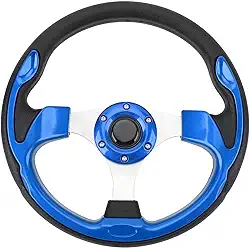 Volante de corrida, volante universal de 13 pol. e 6 parafusos, pegada confortável, volante de carro com botão de buzina para a maioria dos veículos e carros de corrida (Azul)