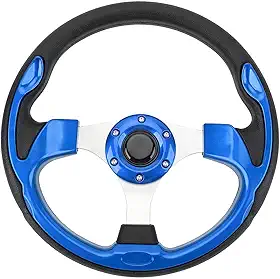 Volante de corrida, volante universal de 13 pol. e 6 parafusos, pegada confortável, volante de carro com botão de buzina para a maioria dos veículos e carros de corrida (Azul)