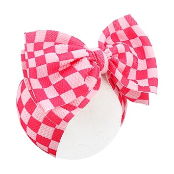 YanJie 7 Hot Pink Checkered Bow for Baby Girl Racing Bows Plaid Headbands for Newborns Infants Toddlers Two Fast Birthday Girls Hair Accessories