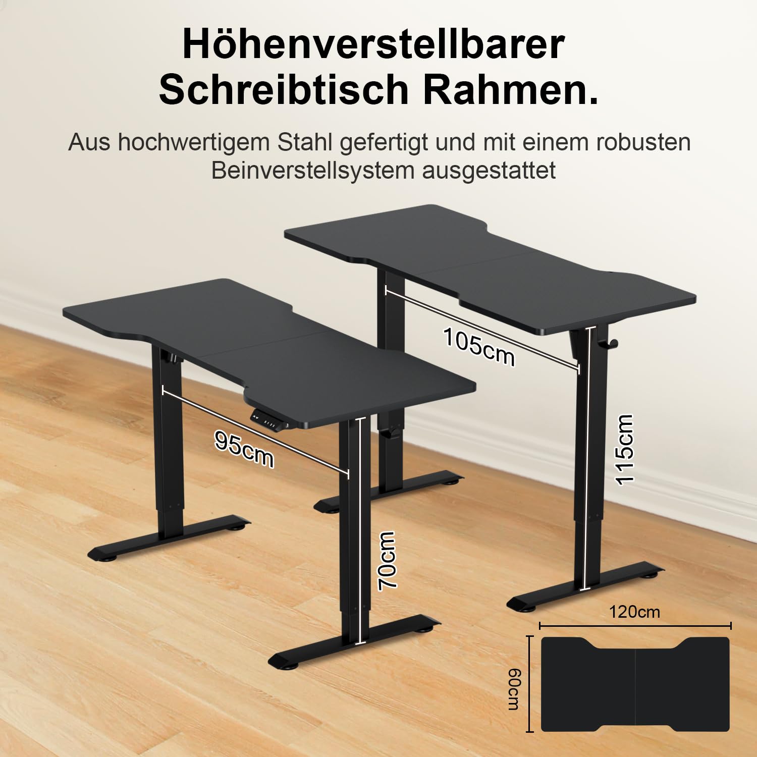 Sonnewelt 120 * 60cm Schreibtisch Höhenverstellbar Elektrisch Bürotisch Stehpult Computertisch mit Memory-Steuerung und Anti-Kollisions Technologie, Schwarz