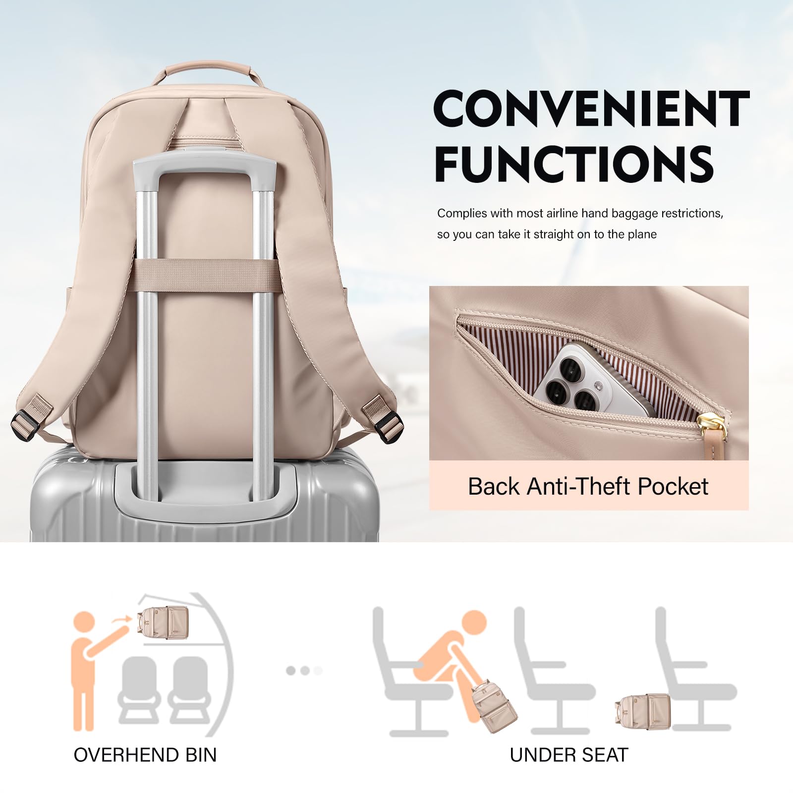 Mochila para laptop Bolsa de trabajo, Beige, Grande, Moda 5