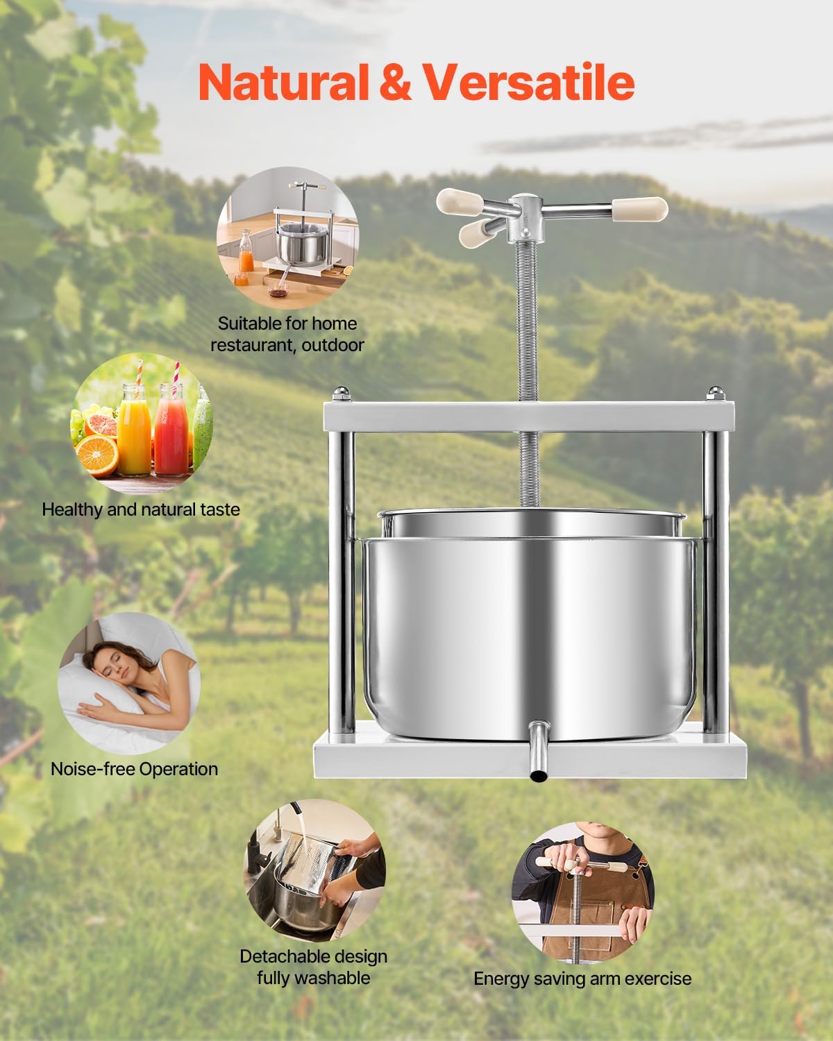 VEVOR Pressoir à Fruits Manuel 12 L Pressoir à Vin en Bois Massif avec 6 Blocs de Pressage Presse-Fruits Manuel Longue Poignée Broyeur de Fruits Légumes pour Pressage de Vins Jus de Fruit Cidre Purée