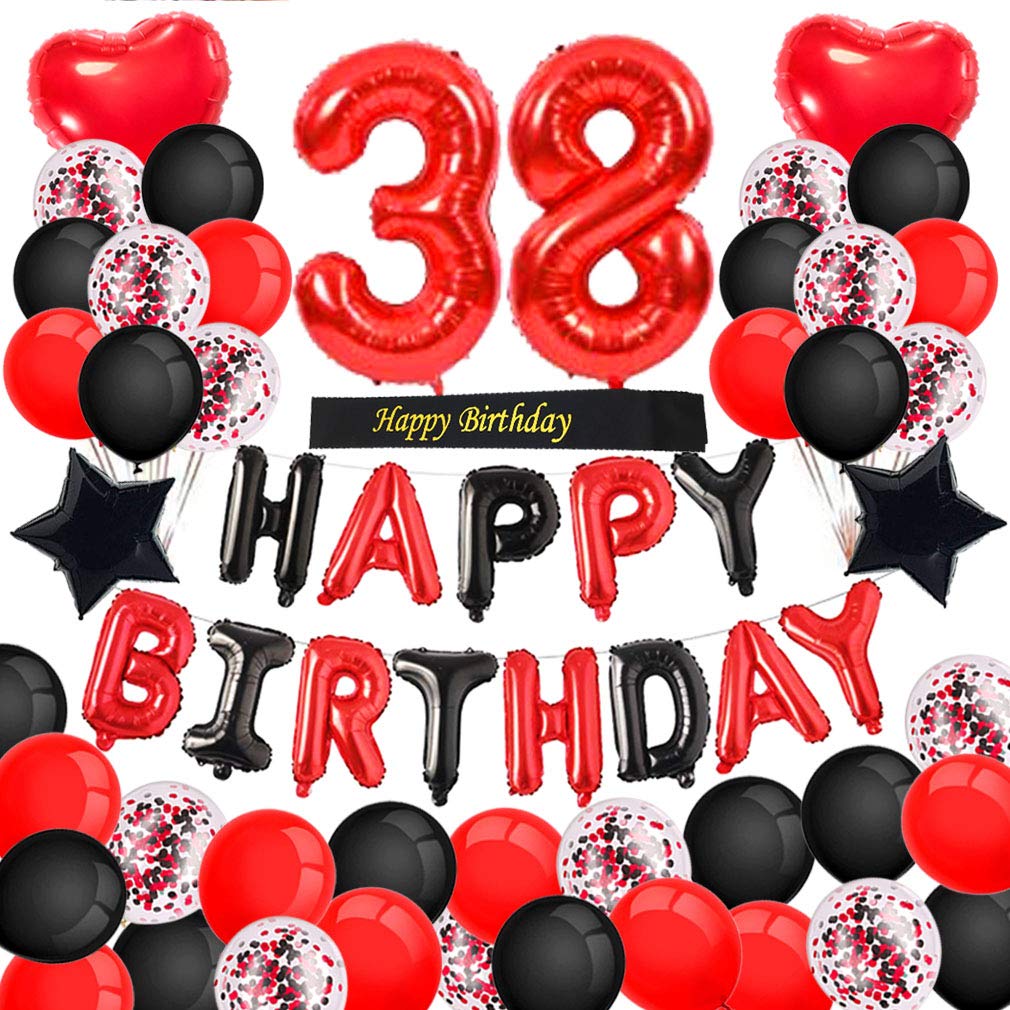Amazon | Minhero 38歳の誕生日デコレーション レッド ブラック