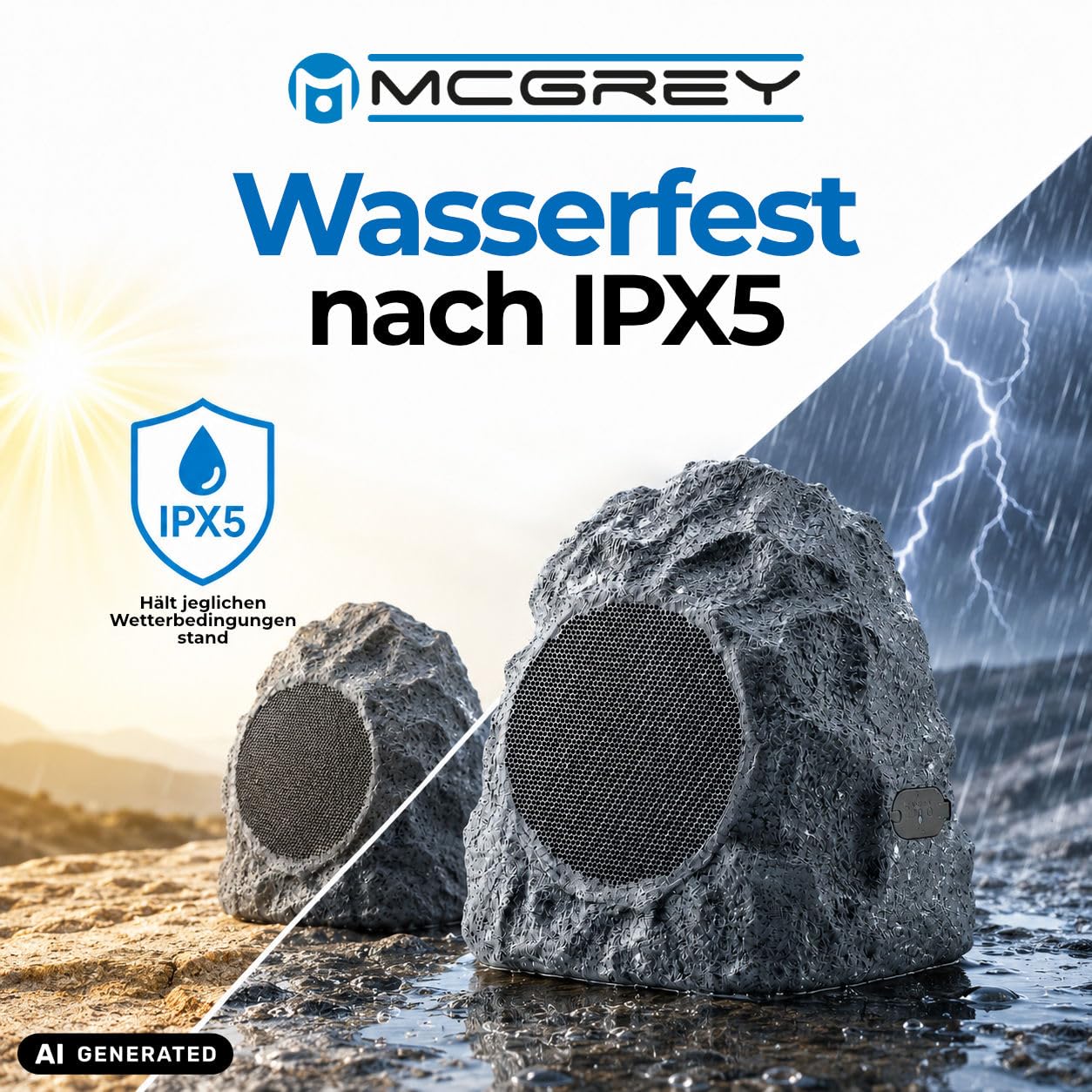 McGrey SSB-420 GY/ED Bluetooth Gartenlautsprecher Paar, Steinoptik, IPX5