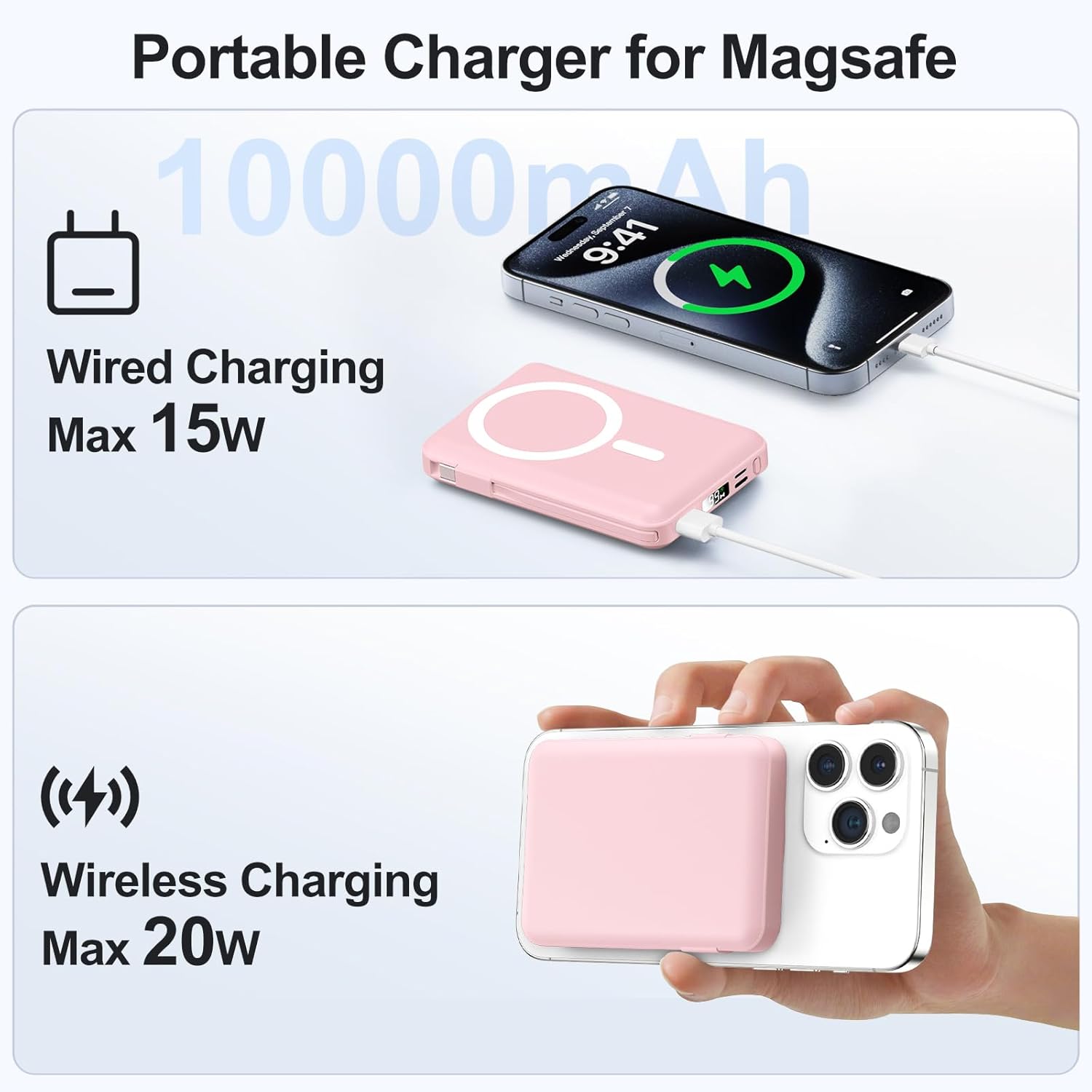 for Magsafe Power Bank, 10000mAh Magnetic Power Bank with USB-C Cable and PD 20W USB C Fast Charging LED Display, Wireless Portable Charger for iPhone 17/16/15/14/13/12/Pro/Pro Max
