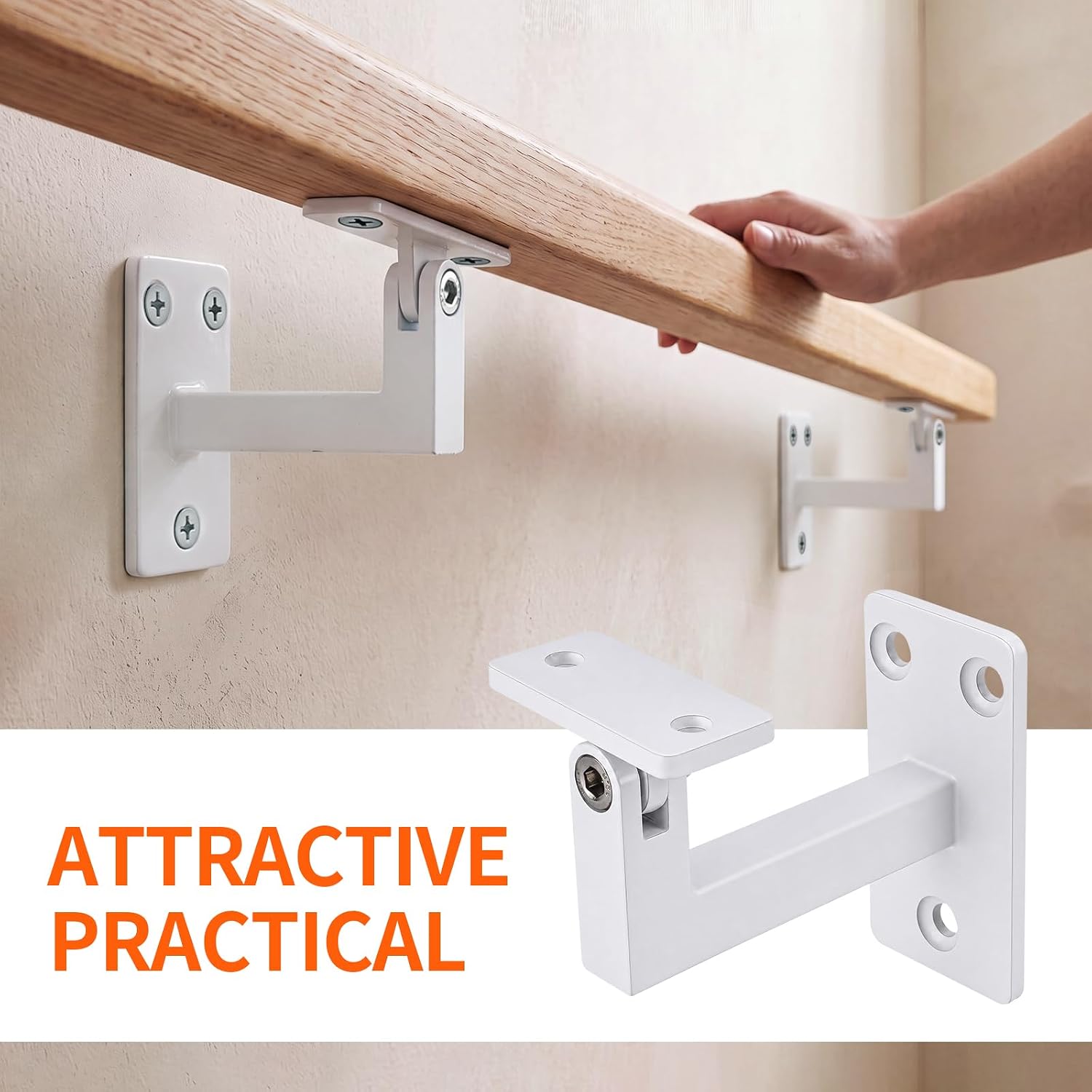 Adjustable Handrail Bracket, 3" Heavy Duty Swivel Stair Railing Bracket, White Steel Hand Rail Support for Staircase & Indoor Corridor, 3 Pack