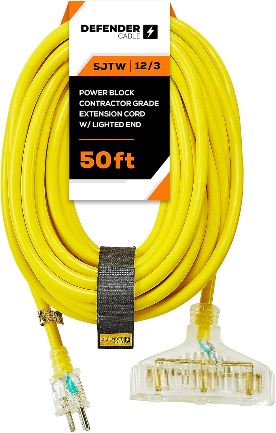 Defender Cable 12/3 Gauge, 50 ft Triple Outlet SJTW