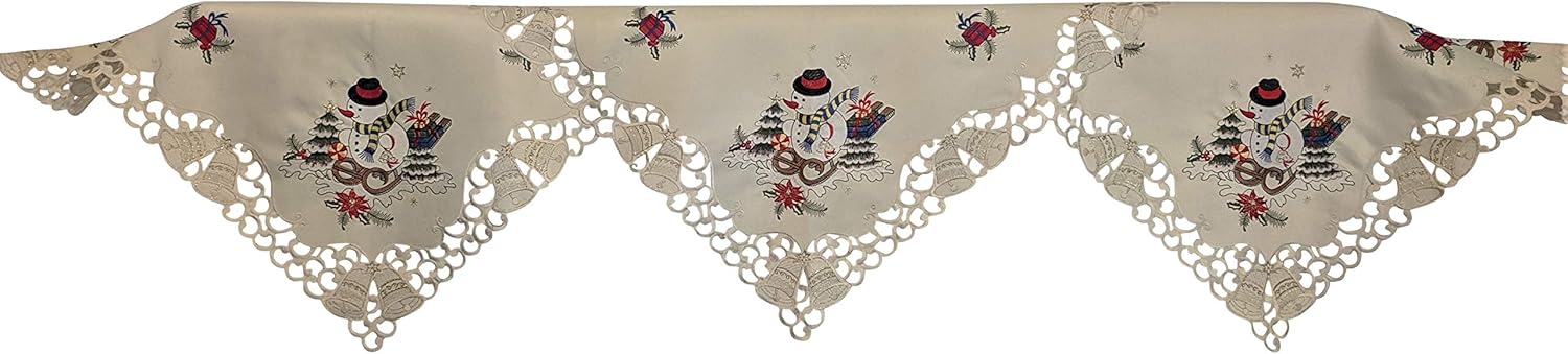 Christmas Fireplace Mantel Runner with a Snowman on Ivory Material Handmade Size 84 x 27 inches