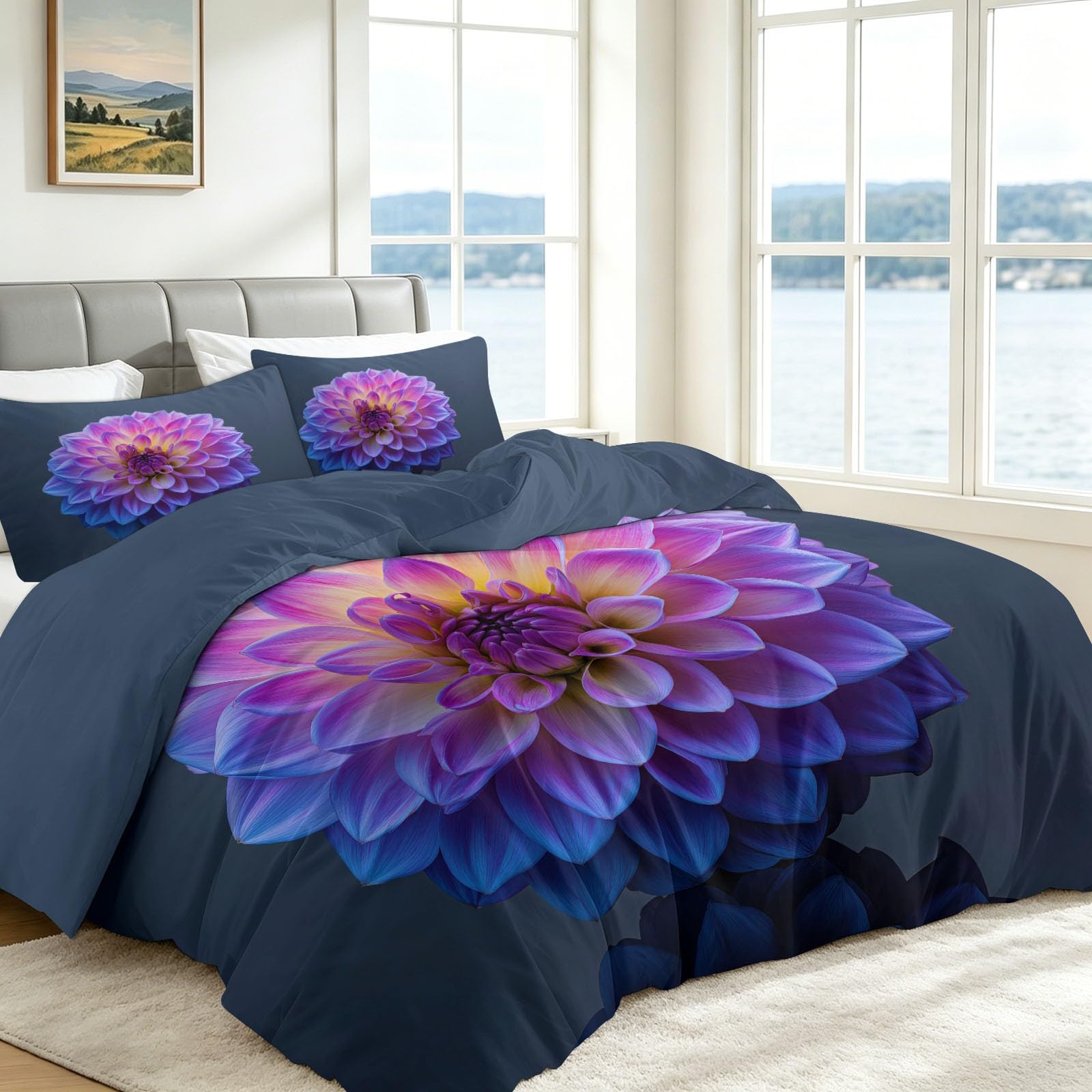 200 x 200 cm Zestaw pościeli dziecięcej, naturalna poszewka na kołdrę z nadrukiem 3D - Miękka i wygodna poszwa na kołdrę 3-częściowa poszwa na kołdrę z 2 poszewkami na poduszki, szara