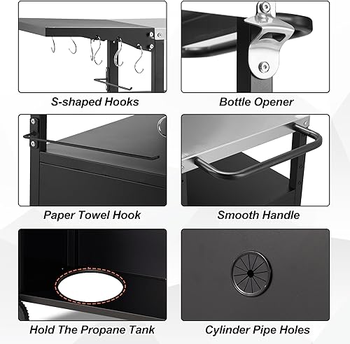 Miniatura 2 de Spurgehom Carrito de parrilla al aire libre, mesa de soporte para horno de pizza con parte superior de acero inoxidable mesa de preparación de
