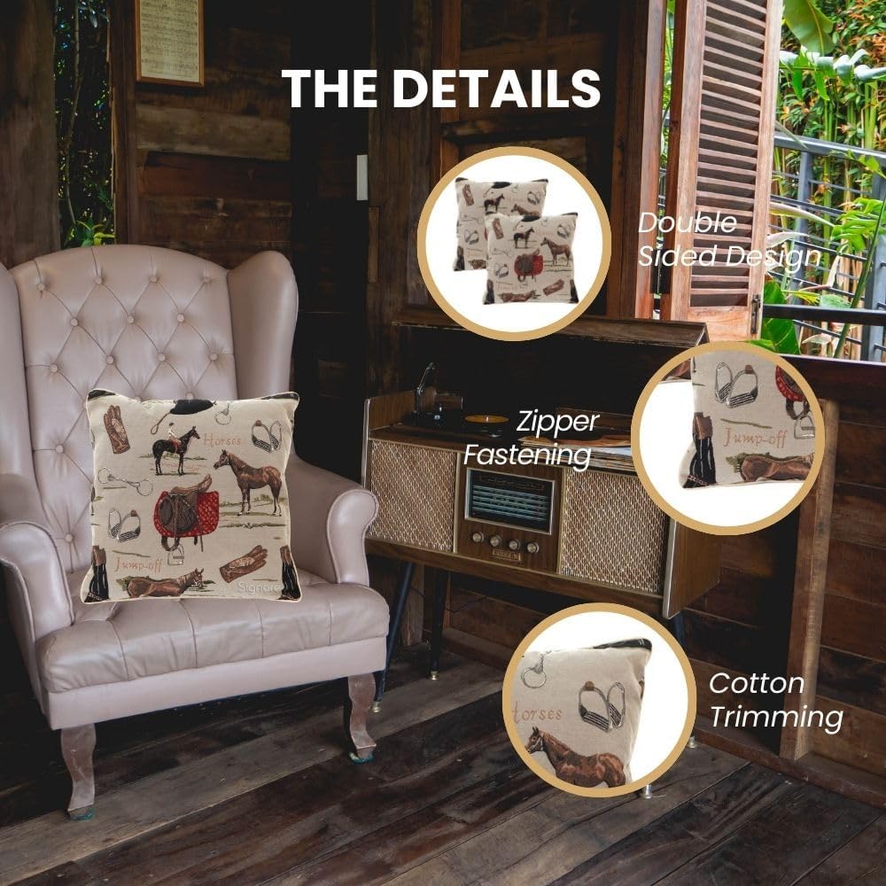 Signare Tapestry Double Sided Square Throw Pillow Cover 18" x 18"/ 45cm x 45cm (No Padding) in Horse Design