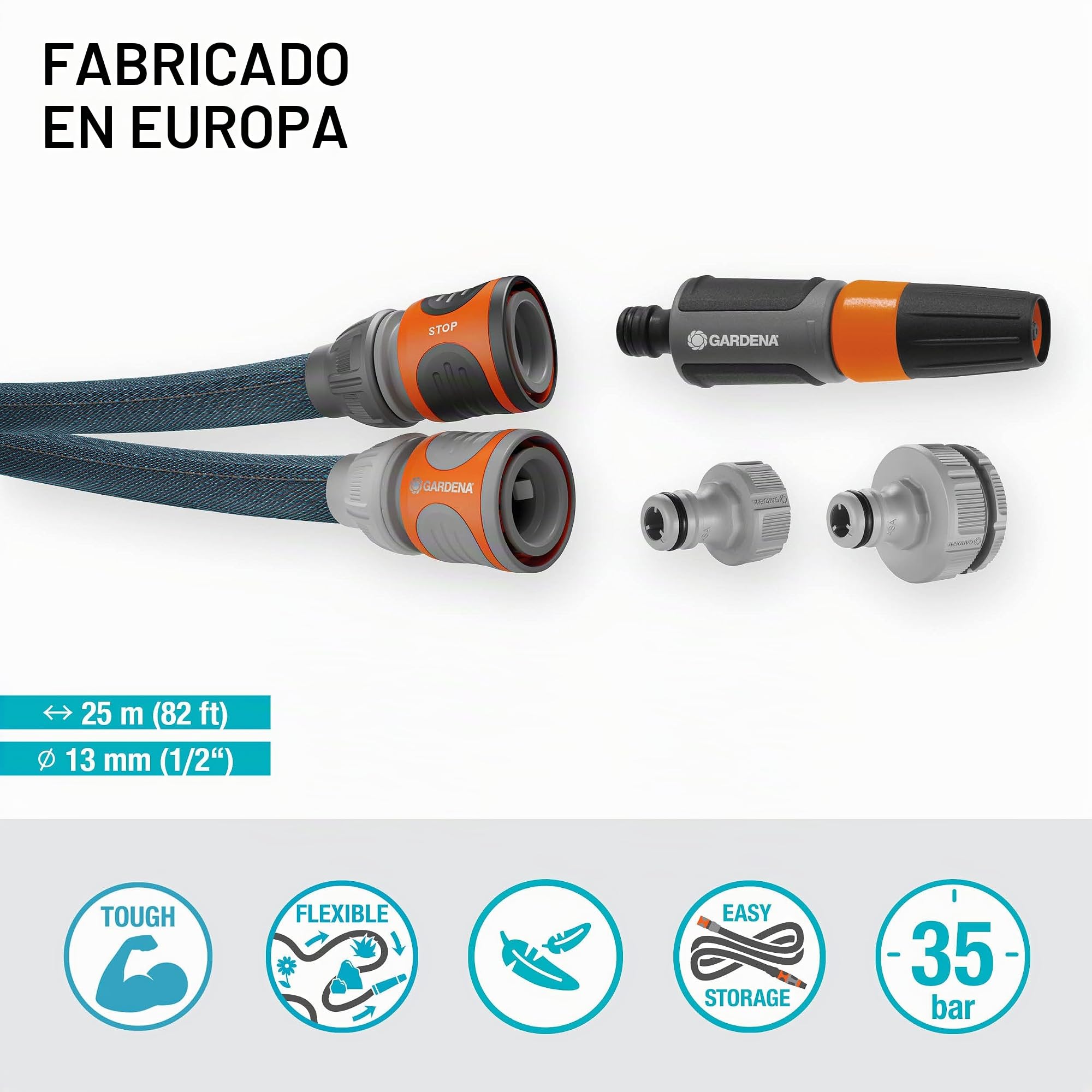 Gardena Liano Xtreme 1/2 pulgadas, set 25m: Manguera de jardín ultra robusta de tejido, para grifos de agua interiores, manguera interna de PVC, ligera, resistente a la climatología (18475-20)