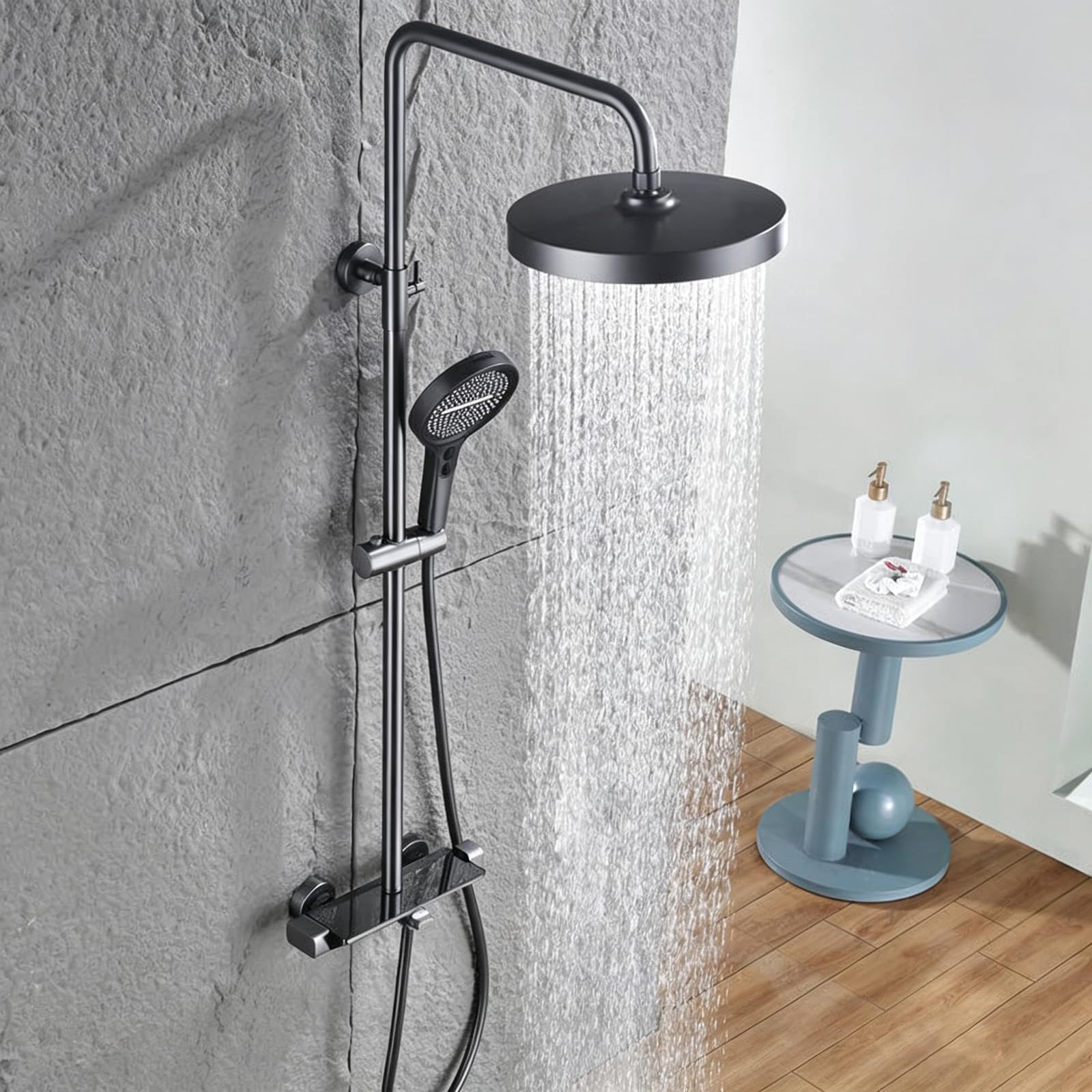 Colonna Doccia con Cascata Kit Doccia da Muro Grigio Canna di Fucile