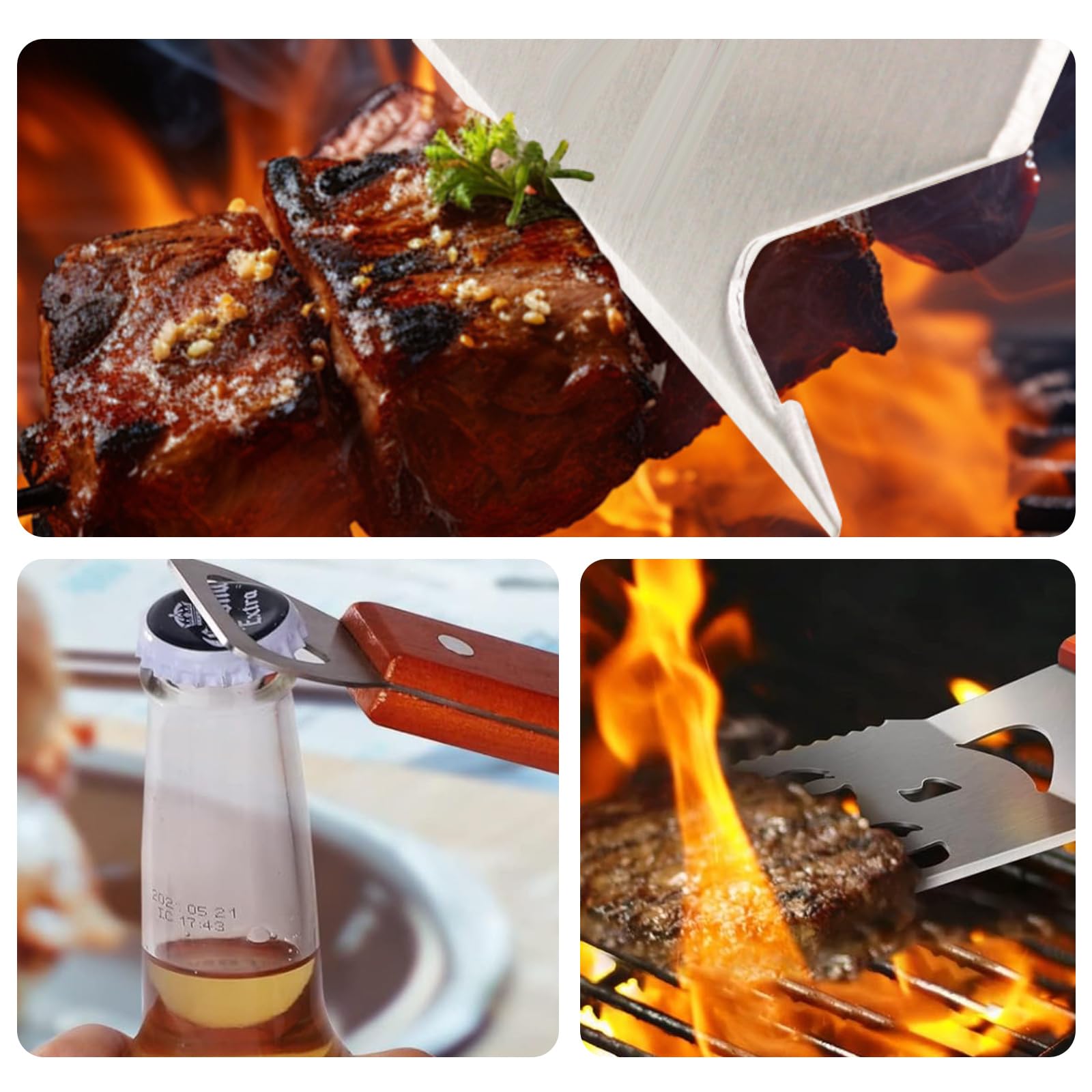 Espátula para parrilla al aire libre, espátula de acero inoxidable resistente para barbacoa, herramienta de parrilla perfecta para barbacoas al aire libre y cocinas de camping