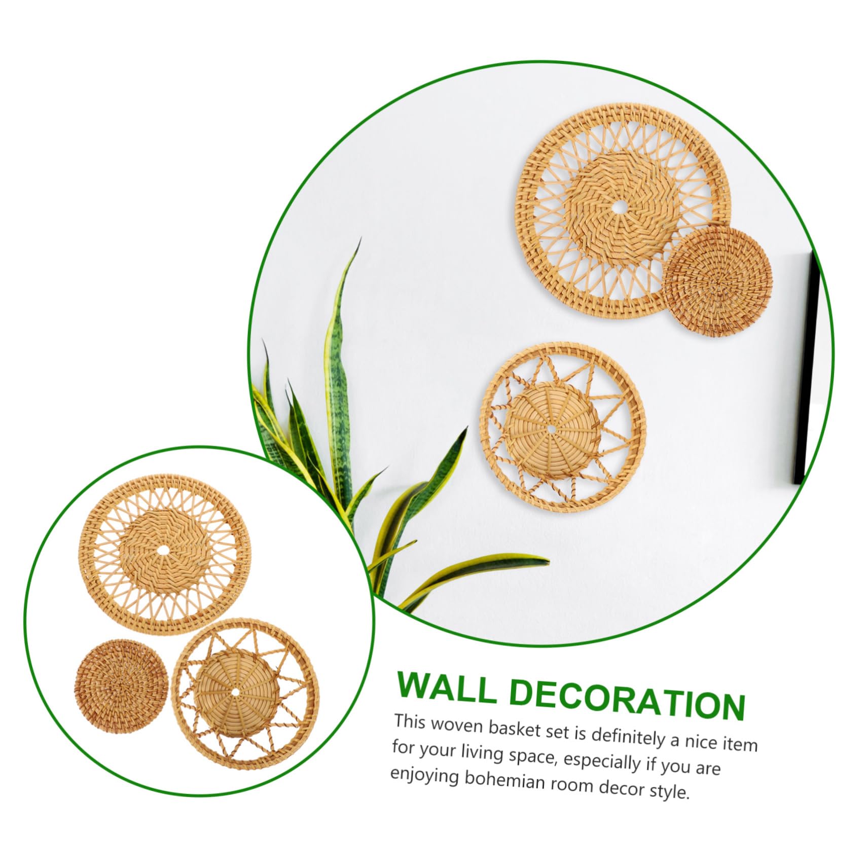 3 Piezas de decoración de cumpleaños for niña, decoración de otoño, Cesta Colgante de Pared, Cesta Plana, Cuenco Tejido, decoración de Pared Colgante,Decoraciones de ratán