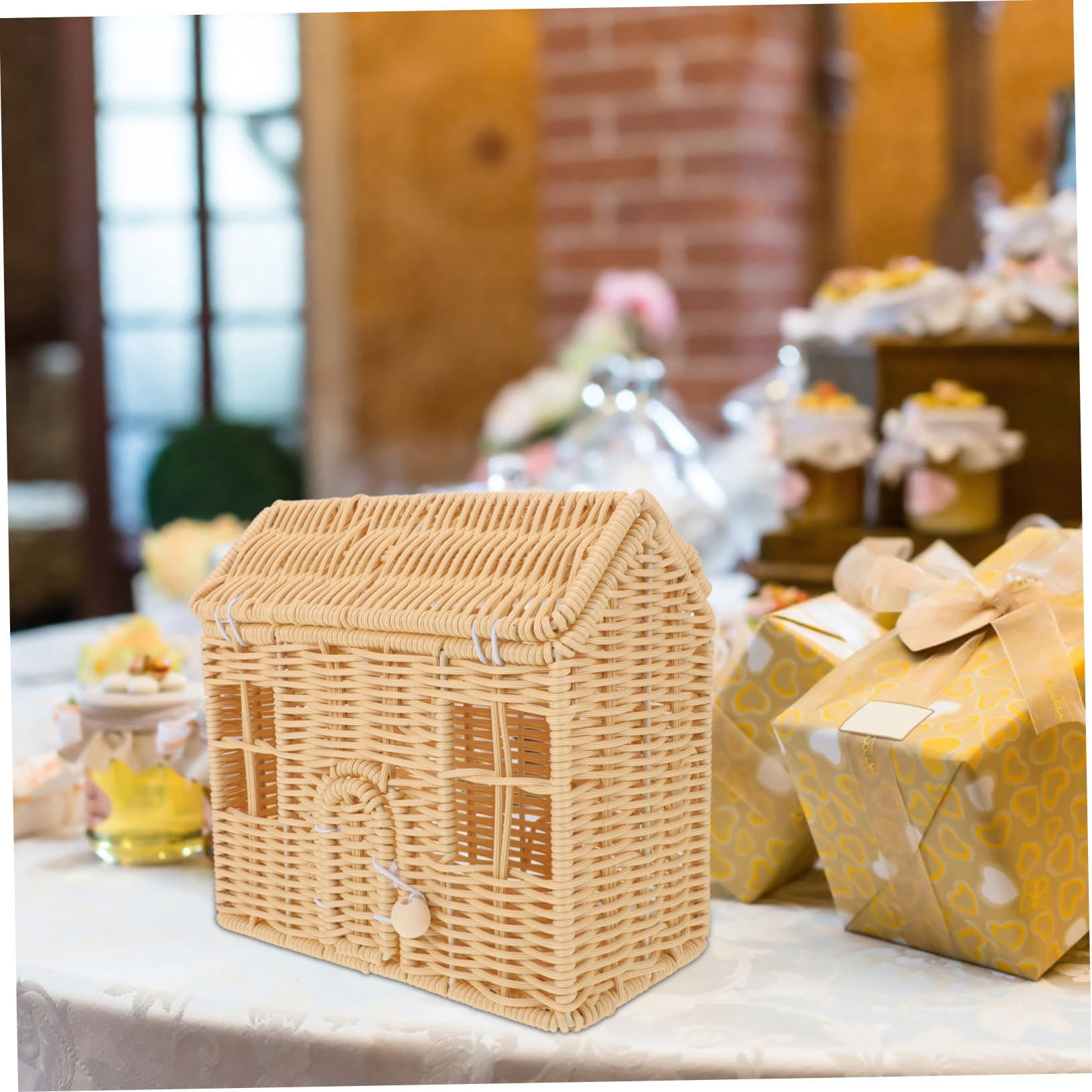 Ciieeo Cesta de Dulces Navideña Tejida Mano Canasta de Ratán de Imitación con Asa Canasta de Casa de Muñecas Decoración para Showers y Festividades