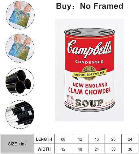 Miniatura 2 de LEES TOSS Andy Warhol - Póster decorativo para pared, diseño de lata de sopa (Nueva Inglaterra almeja), póster decorativo para habitación, estética,
