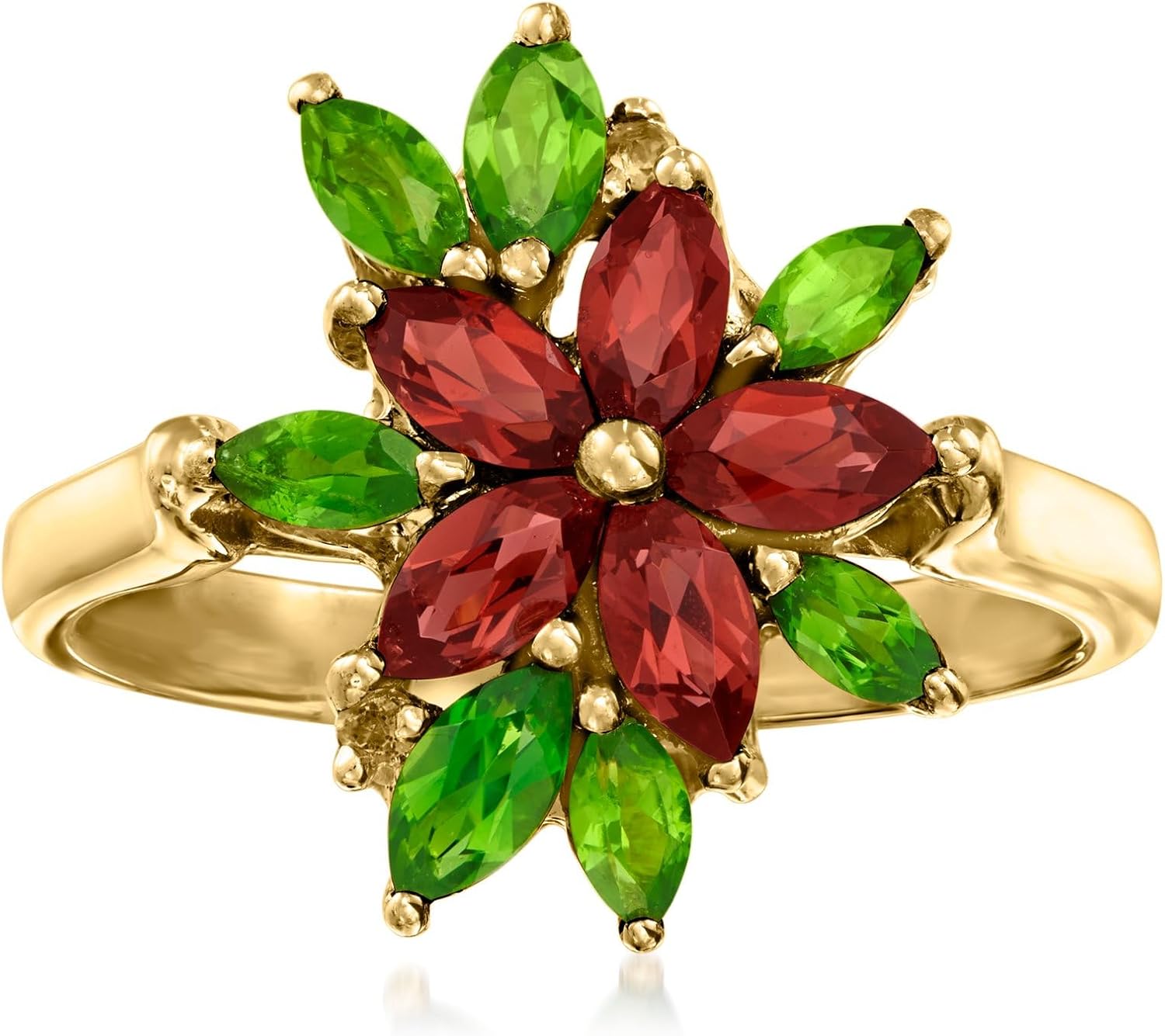 Ross-Simons 1.20 ct. t.w. Garnet and .90 ct. t.w. Chrome Diopside Flower Ring With Citrines in 18kt Gold Over Sterling