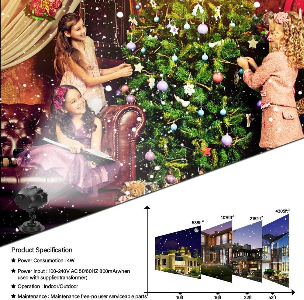Christmas Snowfall Projector Lights Outdoor, Waterproof LED Snow Projector Holiday Lights with Remote, Dynamic Falling Snow Effect for House, Garden, Yard, Club, Xmas Decorations