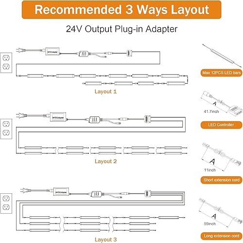 Miniatura 5 de Kit de luces LED para debajo del gabinete, tira regulable inteligente LED regulable, barra conectable de 24 V, luces LED de mostrador para despensa,