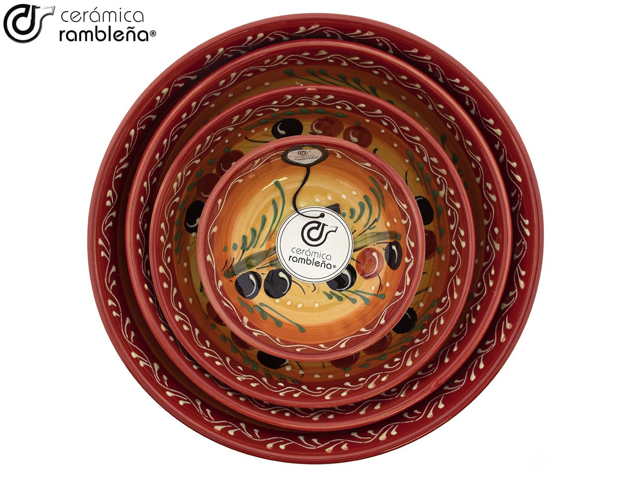 CERAMIKA RAMBLEŃSKA | Ceramiczna miska do sałatek | Oryginalne salaterki | Zestaw x 4 Oliwki Dekoracja Salaterki - Model 12 | Dekoracja w 100% ręcznie robiona