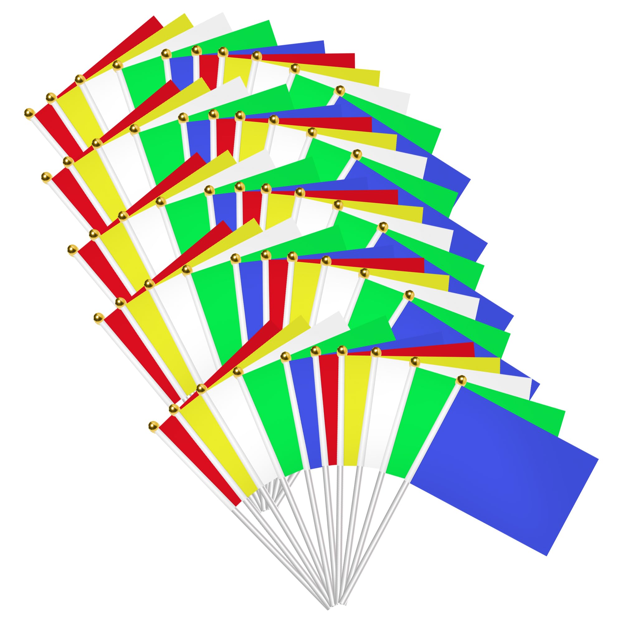 50 Pack Small Mini Flags On Stick DIY Hand Waving Flags and Banners Pennant Decoration for School Office Game Parade Sport Events, Festival Birthday Party Handheld Flags with Plastic Stick Gold Ball (Mixed Colors)