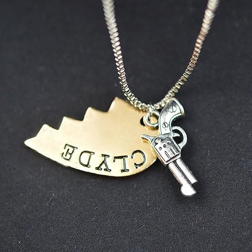 Miniatura 3 de Meiligo Collar de aleación para hombre y mujer, hip-hop, Bonnie Clyde con letra, ametralladora, llavero, pistola de mano, revólver, pistola