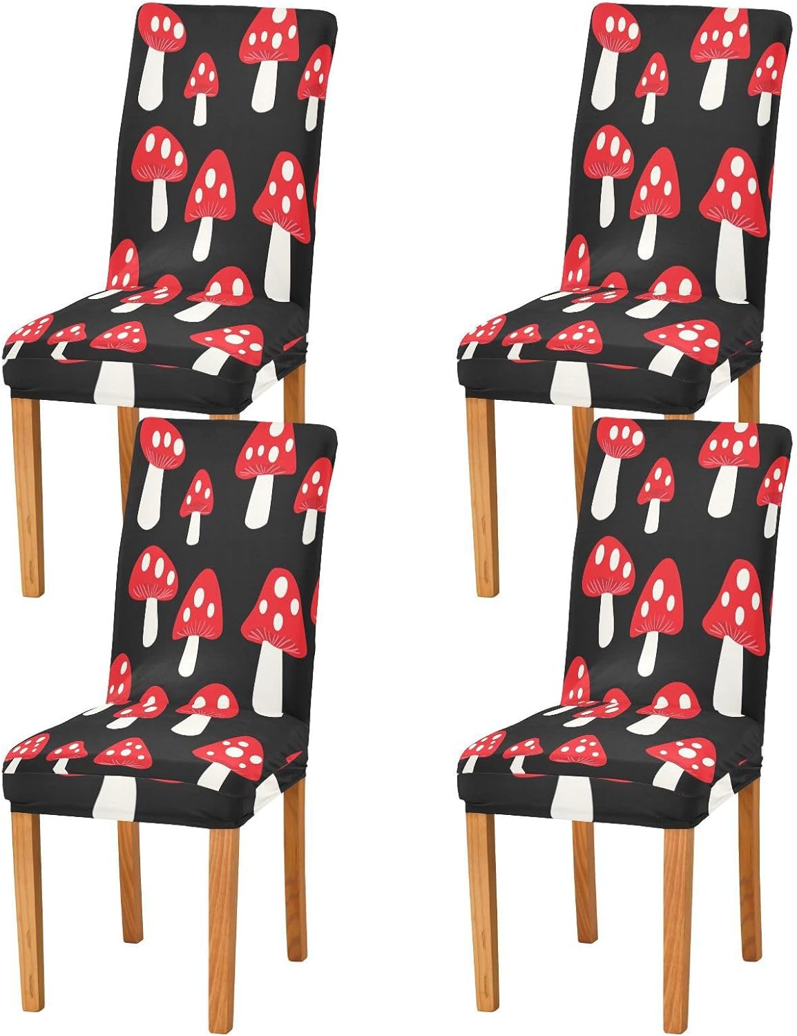 ALAZA Chair Covers for Dining Room, Cartoon Red Mushrooms Black Stretch Chair Cover Sets Chair Protector Removable Washable for Ktichen Restaurant Hotel