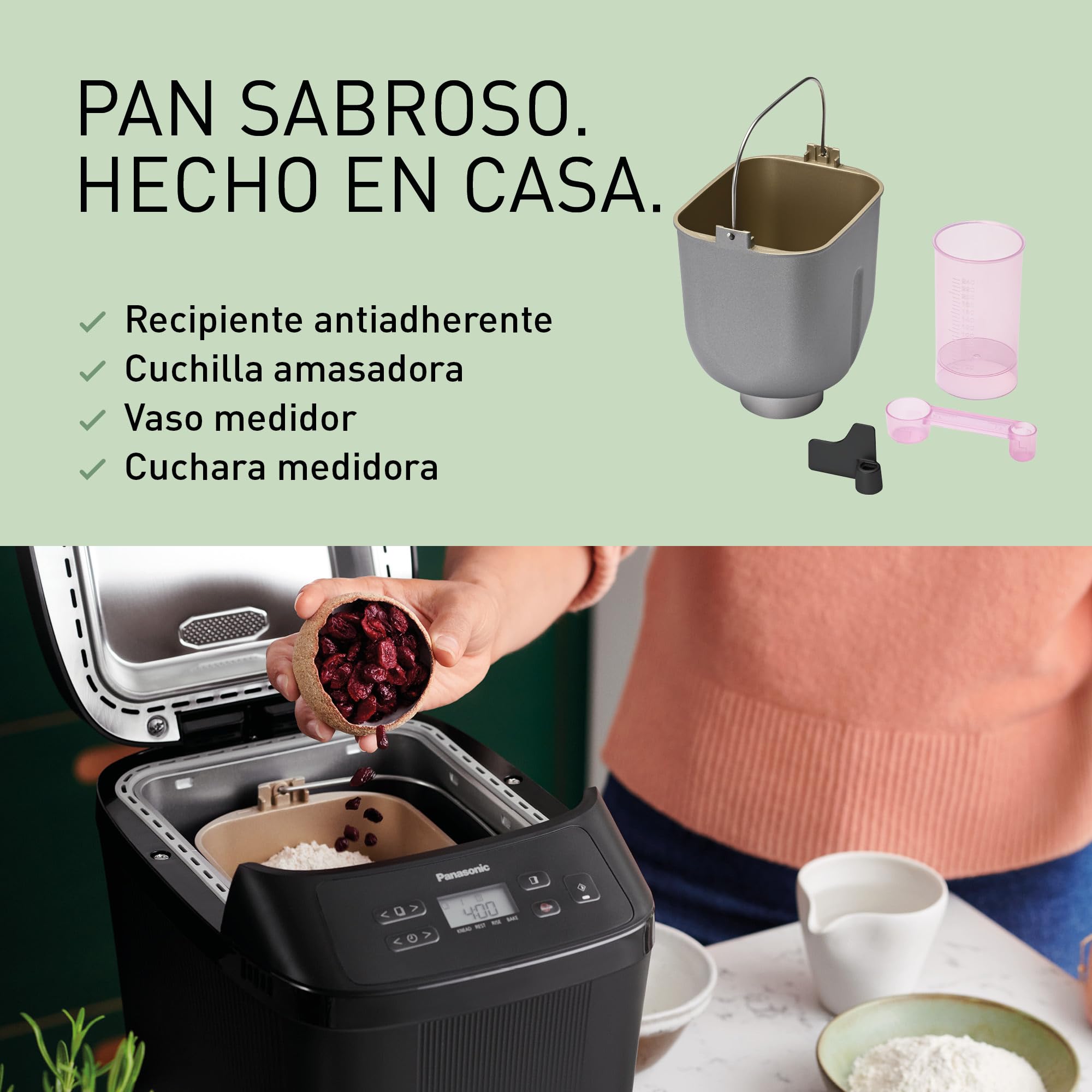 Panasonic SD-PN100KXE Mini Panificadora Automática para Hogares Pequeños, 4 Programas Sin Gluten, Diseño Compacto, 18 Programas Automáticos, Pantalla LCD, Pan Pequeño 200 o 400g, Negro