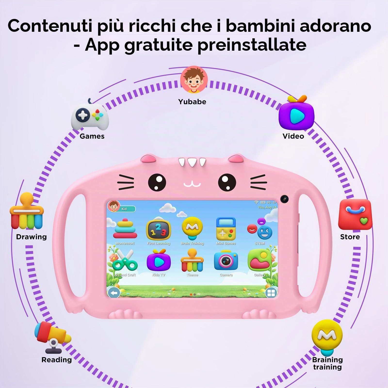 ascrecem Tablet 7 Pollici Android Tablet Bambini con WiFi Bluetooth Controllo Parentale Quad Core 2GB RAM 32GB ROM Giochi Educativi Preinstallati 3 a 14 anni Ragazza(Pink)