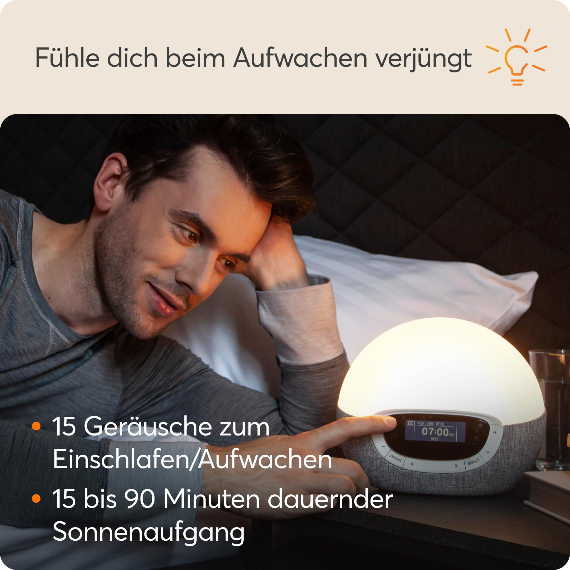 Lumie Bodyclock Shine 300 Lichtwecker mit Radio 15 Klängen Einschlafsonnenuntergang