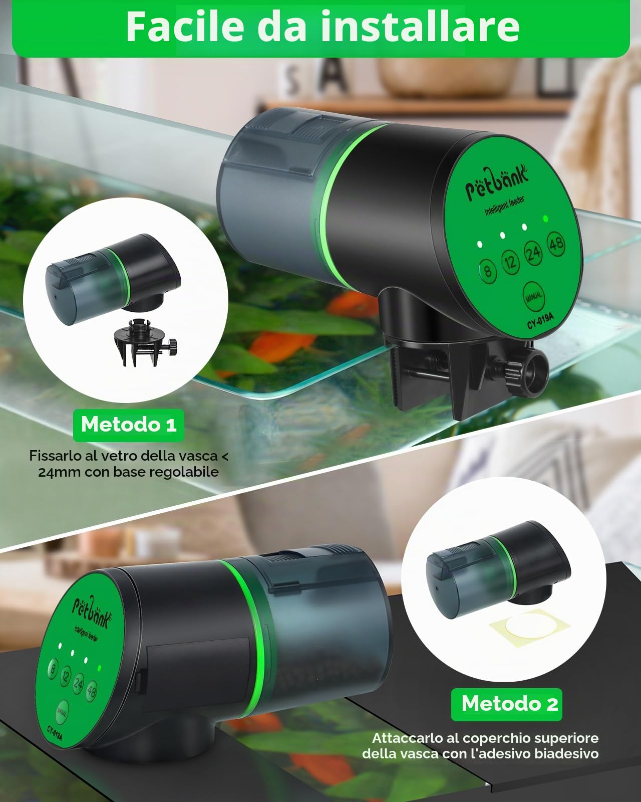 Mangiatoia automatica per acquario, distributore automatico di cibo per pesci, timer vacanze alimentato a batteria, alimentatore automatico per pesci, distributore automatico con 2 batterie