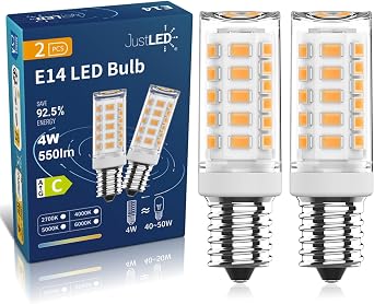 E14 LED Light Bulb, Small Screw Light Bulbs Warm White 2700K, 500LM, AC 220-240V, 3W E14 Bulbs 30-40W Equivalent, Class C, Pack of 2 2700K Warm White 2 Pack [Energy Class C]