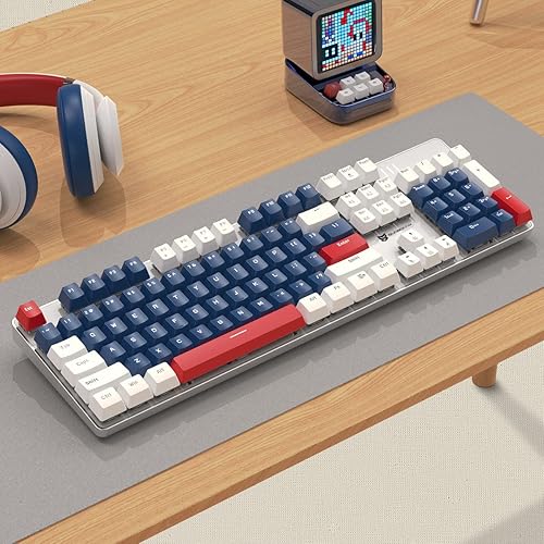 Miniatura 5 de Teclado mecánico para juegos Teclado para juegos con cable Teclado retroiluminado blanco con interruptores rojos y 104 teclas Teclado mecánico