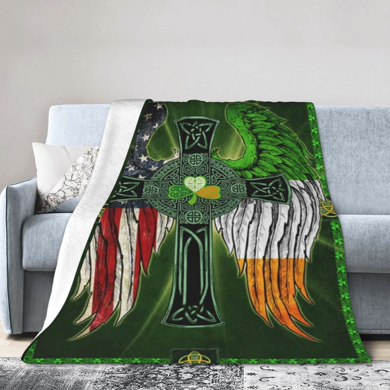 Lsjuee Flannel Fleece Blanket 50"X40" Irish American Bed Throw Blanket Quality Ultra-Soft Travel Spring Blankets for Girls Keep Warm