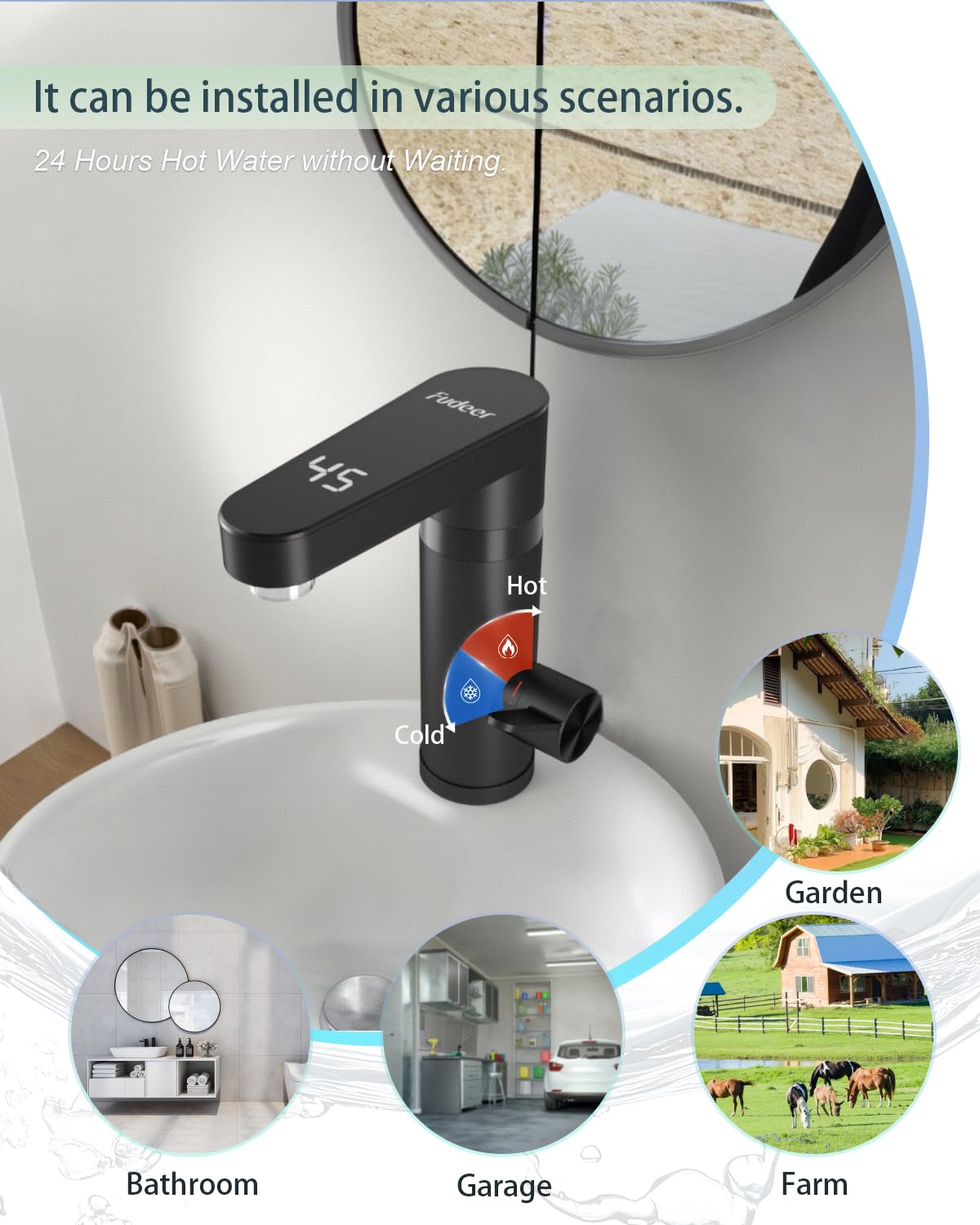 Rubinetto dlettrico, miscelatore elettrico caldo e freddo con display digitale, rubinetto da 3300 W con scaldabagno istantaneo Rubinetto elettrico per lavandino (nero)