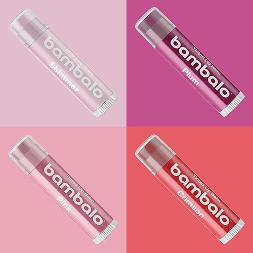 Miniatura 10 de Bambalo Paquete de 4 bálsamos labiales tintados brillantes, ingredientes naturales y orgánicos, hidratantes e hidratantes, fabricados en Estados