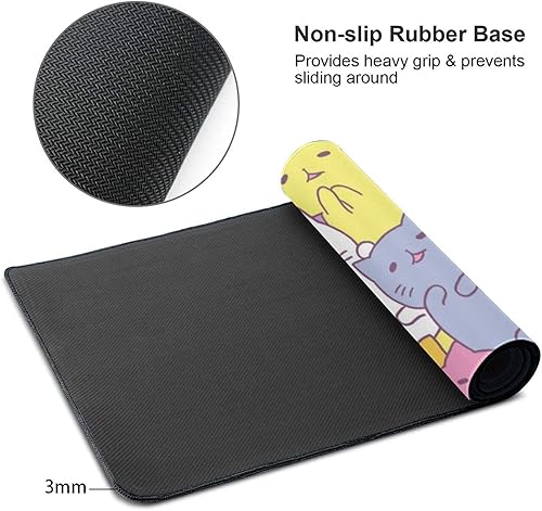 Miniatura 3 de Alfombrilla de mouse para juegos Kawaii Cats XL, alfombrilla de escritorio grande extendida, bordes cosidos, base de goma antideslizante larga, 31.5