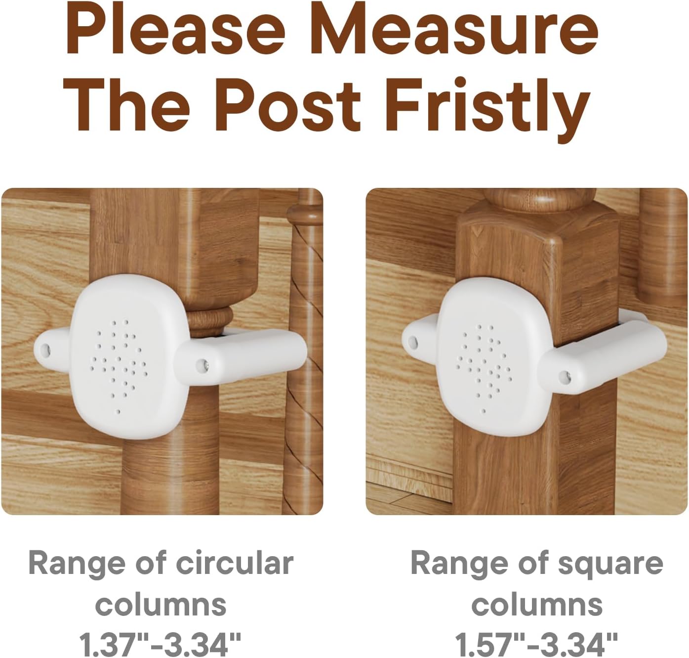 No-Drill Baby Gate Banister Adapter, 2-Pack Stairway Mounting Kit for Mesh, Metal & Retractable Gates, Fits 1 1/2"–3 1/3" Round or Square Posts for Stairway, Patio, and Doorway, White