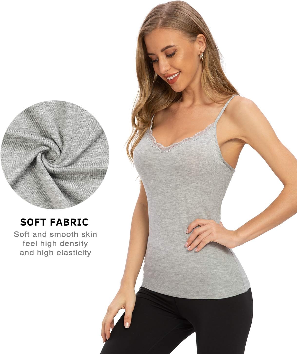 Rosyline V Neck Camisoles for Women Adjustable Lace Cami Undershirt Spaghetti Strap Lace Tank Tops - Image 3