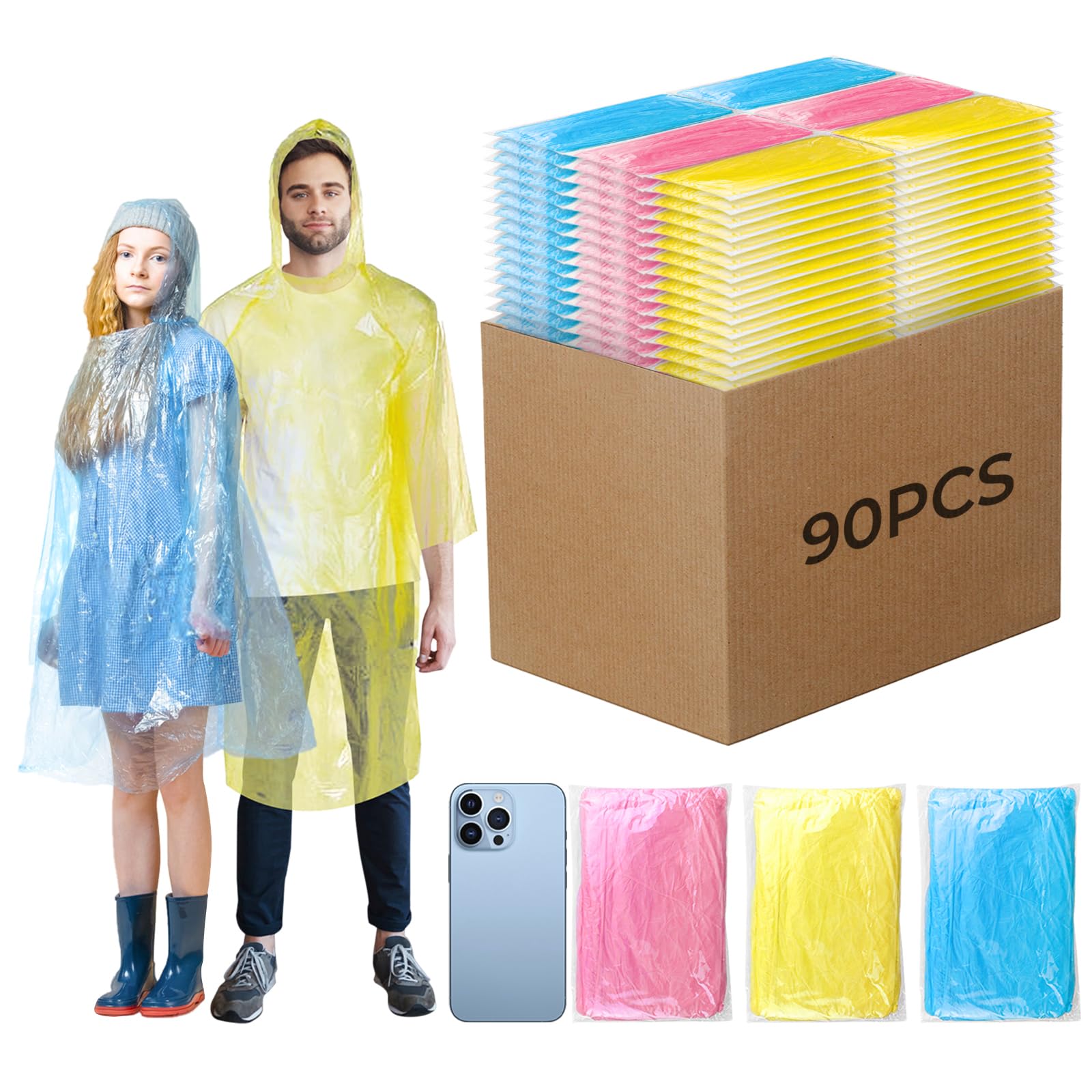 Lot de 90 ponchos de pluie jetables pour femmes en vrac, ponchos d'urgence pour adultes, hommes, femmes, enfants, voyage, camping, randonnée