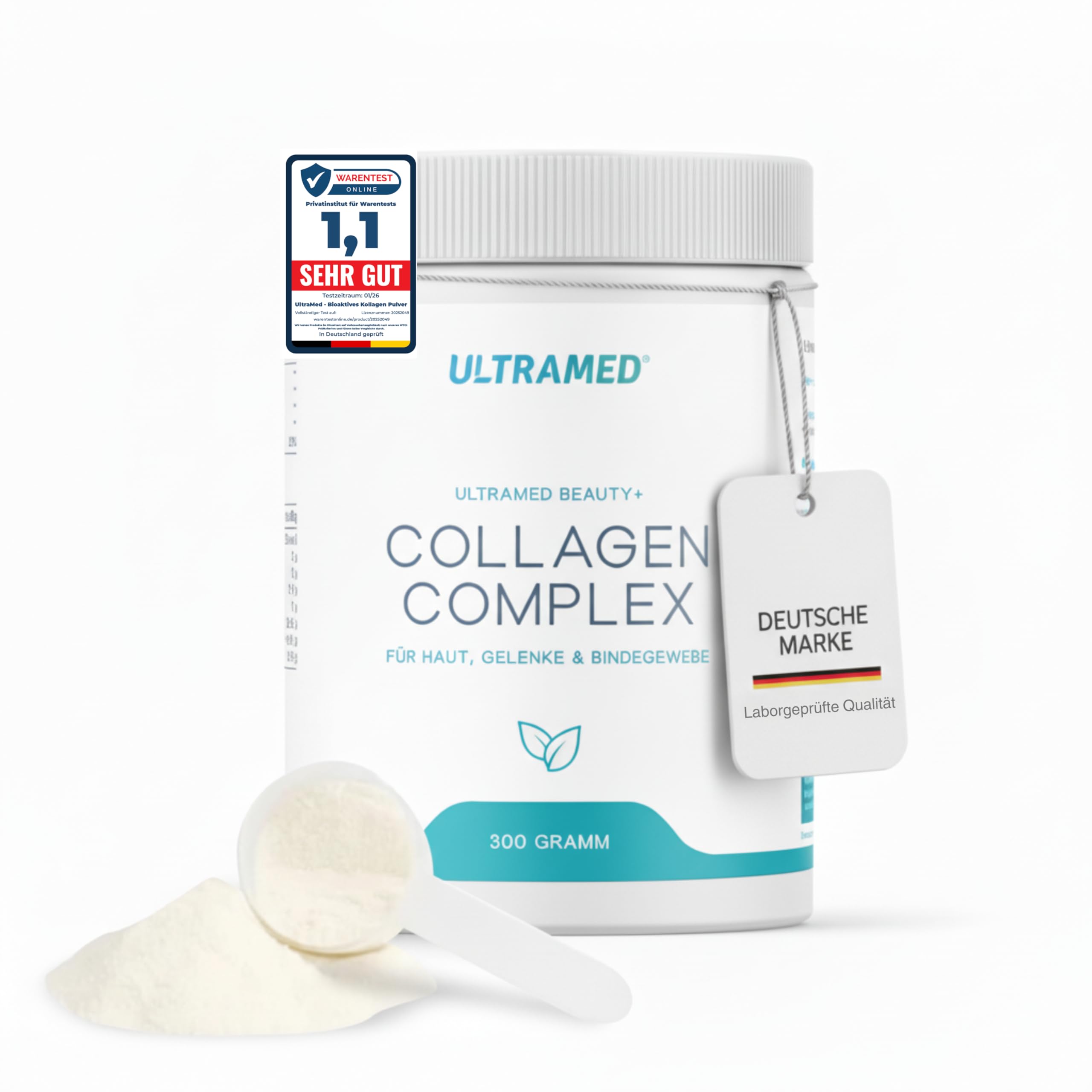 UltraMed - Poudre de collagène bioactive de qualité supérieure composée de VERISOL, TENDOFORTE & FORTIGEL + vitamine C | 300 g | peptides de marque pour la peau, le tissu conjonctif et la mobilité |
