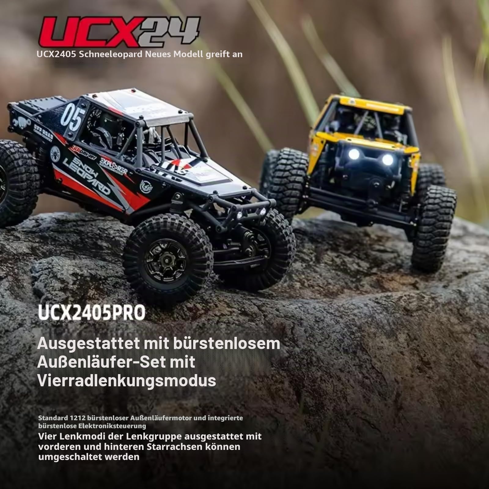 1/24 RC Crawler Auto UDI RC UCX2405PRO 4WD Mini Climb Racing Brushless Motor 4-Rad-Lenkung 3-Gang-Getriebe RTR Spielzeug (gelb)