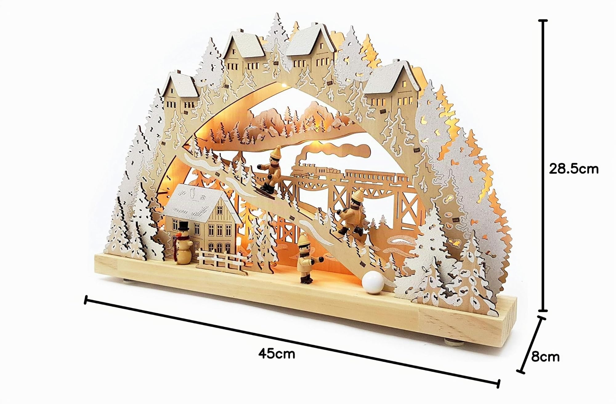 Echtholz LED Schwibbogen mit Timer Winterlandschaft Original Wichtelstube Kollektion Leuchter Schwippbogen Lichterbogen