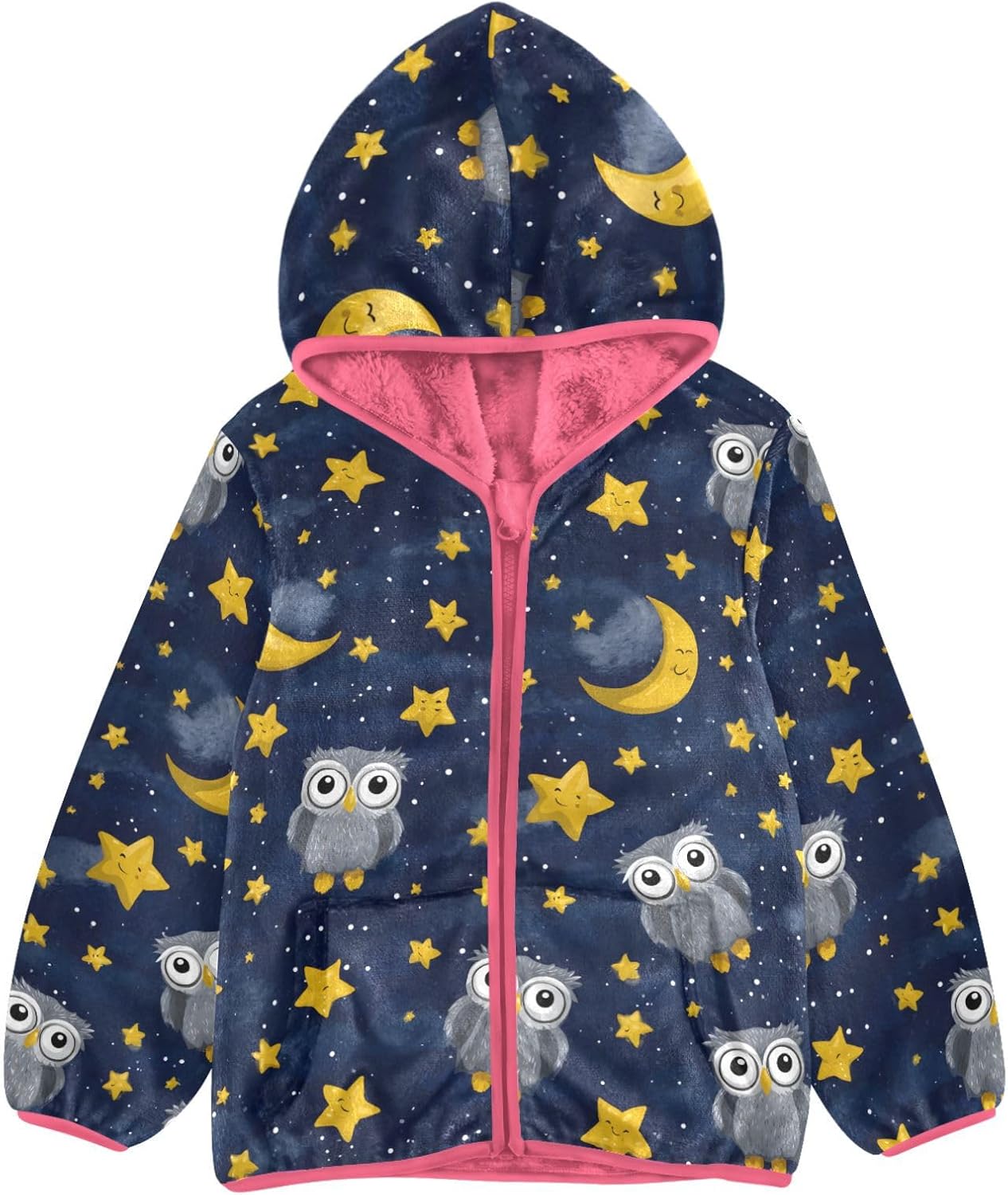 Girls Hoodie Outfit Owl Moon Pattern Zipper Sweatshirt Coat Fleece Jacket for Kids 3-10T